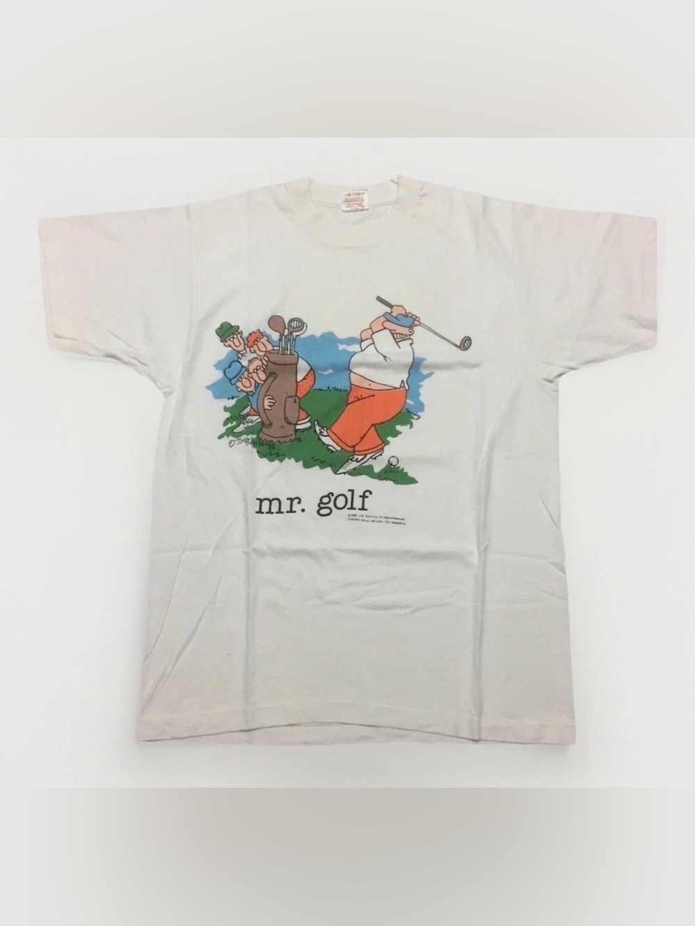 Vintage 1987 Mr. Golf T-Shirt Jim Benton Single Stitch Size Large White Cartoon